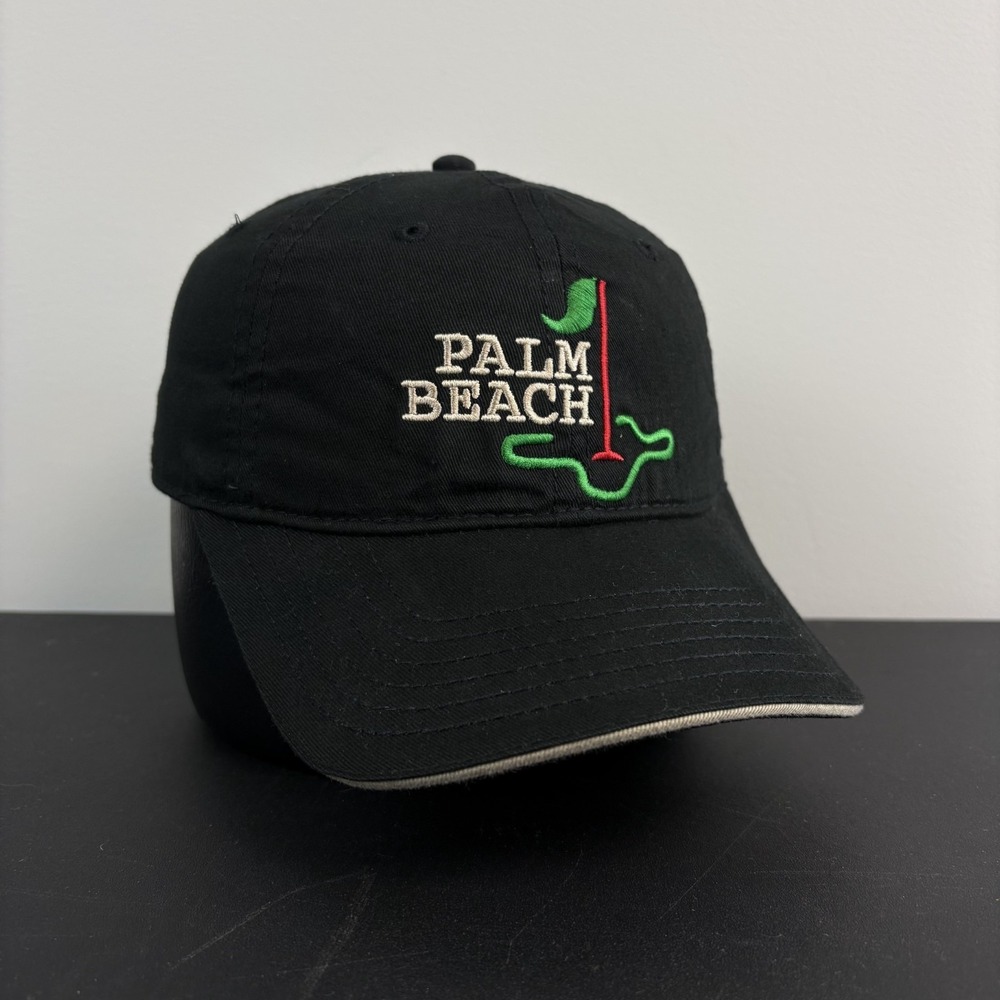 Vintage Y2K Palm Beach Golf Black Dad Hat Florida Resort Strapback Adjustable